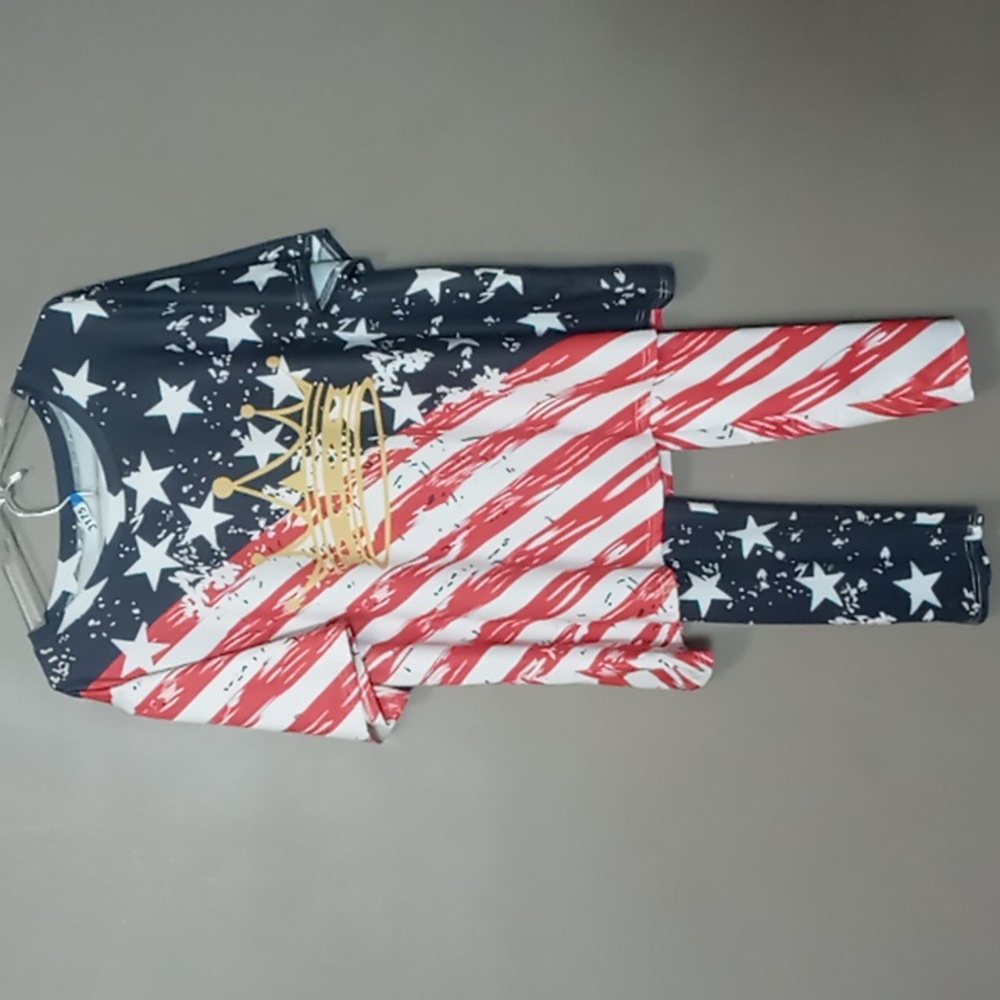 Unbranded American Flag w Crown Design 2 Piece Blouse/Pants 4X